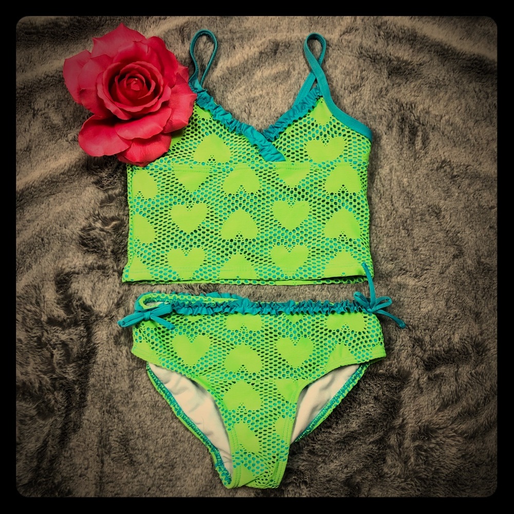 Lemon Kiss Lime Green Heart Print 2-piece size 7 - Picture 2 of 8